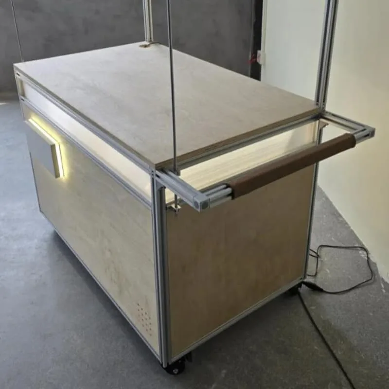 Wooden Aluminum Mobile Bakery Cart With Warm LED Light Detachable Canopy Stall — view 7
