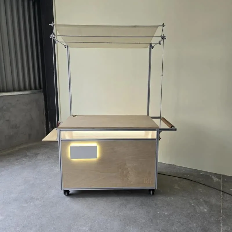 Wooden Aluminum Mobile Bakery Cart With Warm LED Light Detachable Canopy Stall — view 5