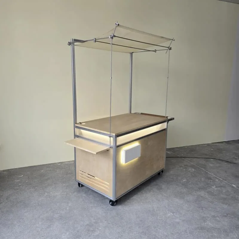 Wooden Aluminum Mobile Bakery Cart With Warm LED Light Detachable Canopy Stall — view 4