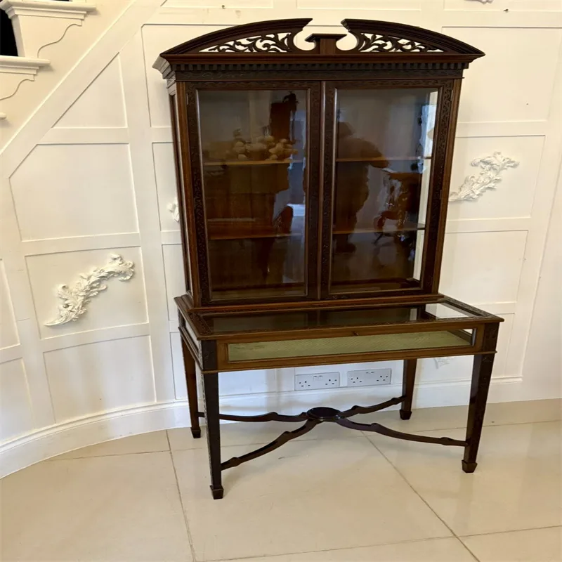 Wooden antique displayshowcase collection cabinet with tempered glass on sale — view 3