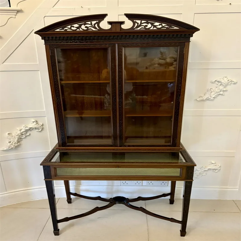 Wooden antique displayshowcase collection cabinet with tempered glass on sale — view 4
