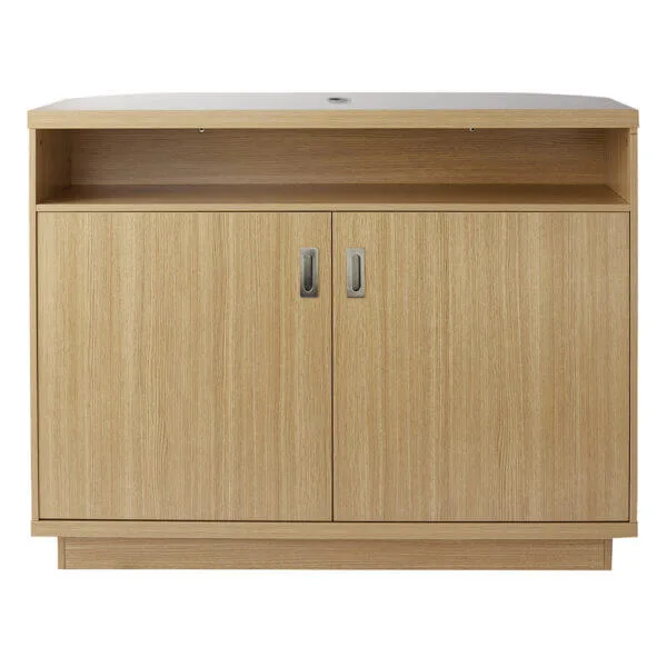 Wooden beauty store reception desk office reception desk with open display shelf — view 4