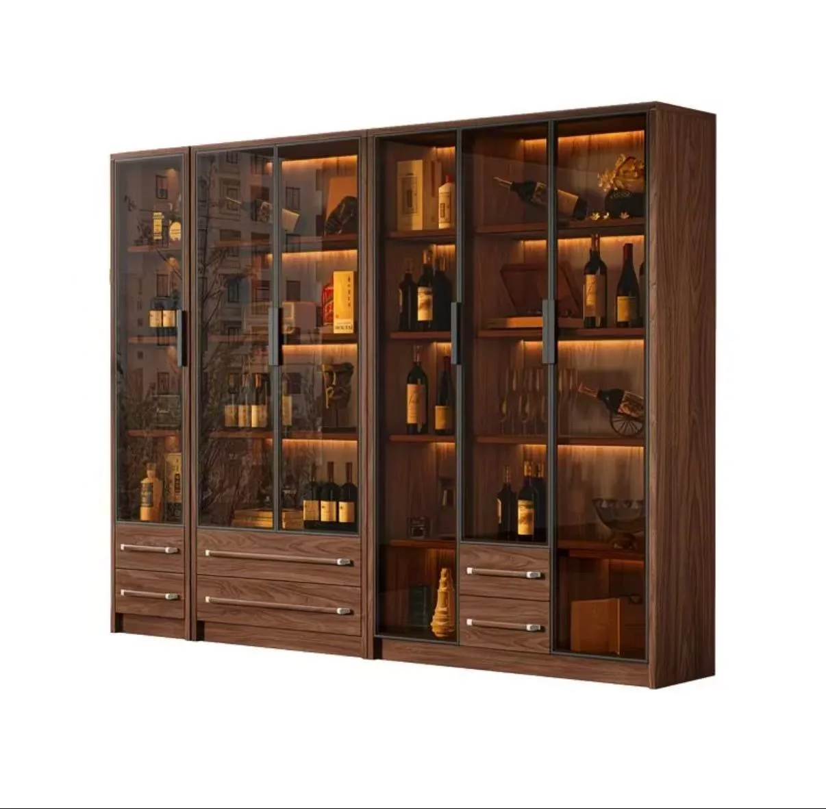 Wooden Bookcase with Glass Doors, Modern Storage Display Cabinet for Living Room Study — product detail 1