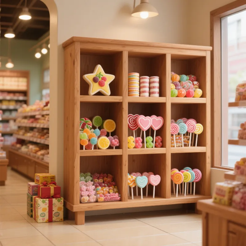 Wooden candy display cabinet Snack shop display cabinet for sale — view 3