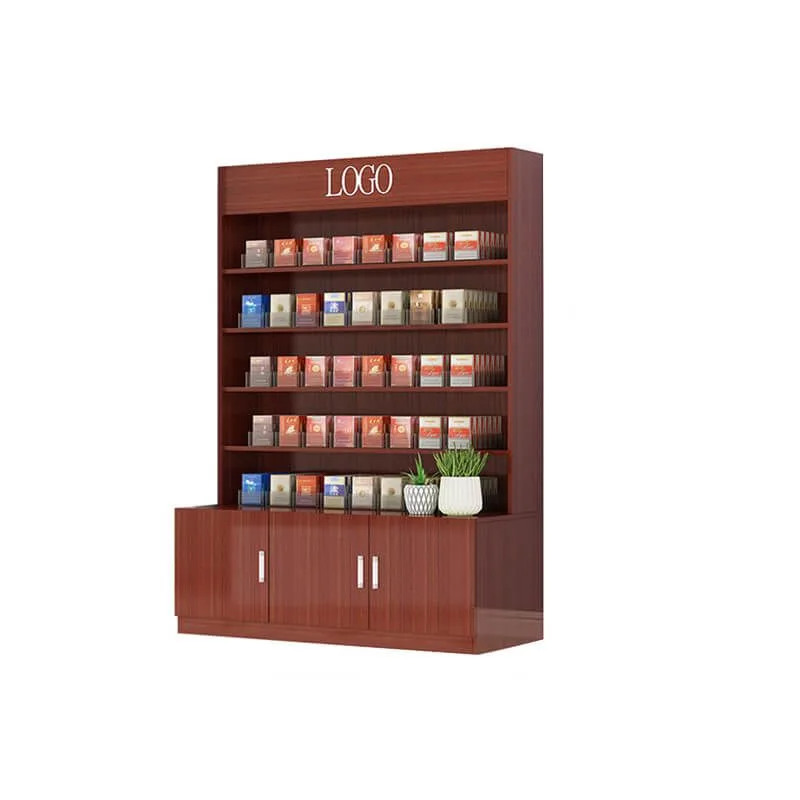 Wooden cigarette display rack design retail store cabinet furniture — view 3