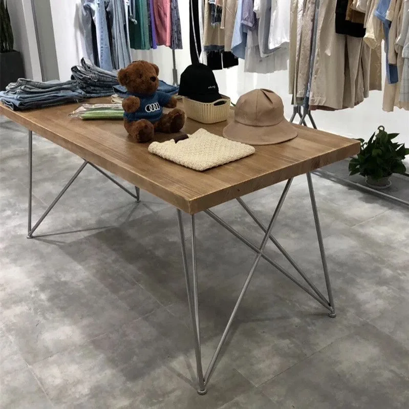 Wooden clothing display table Clothing store furniture for sale