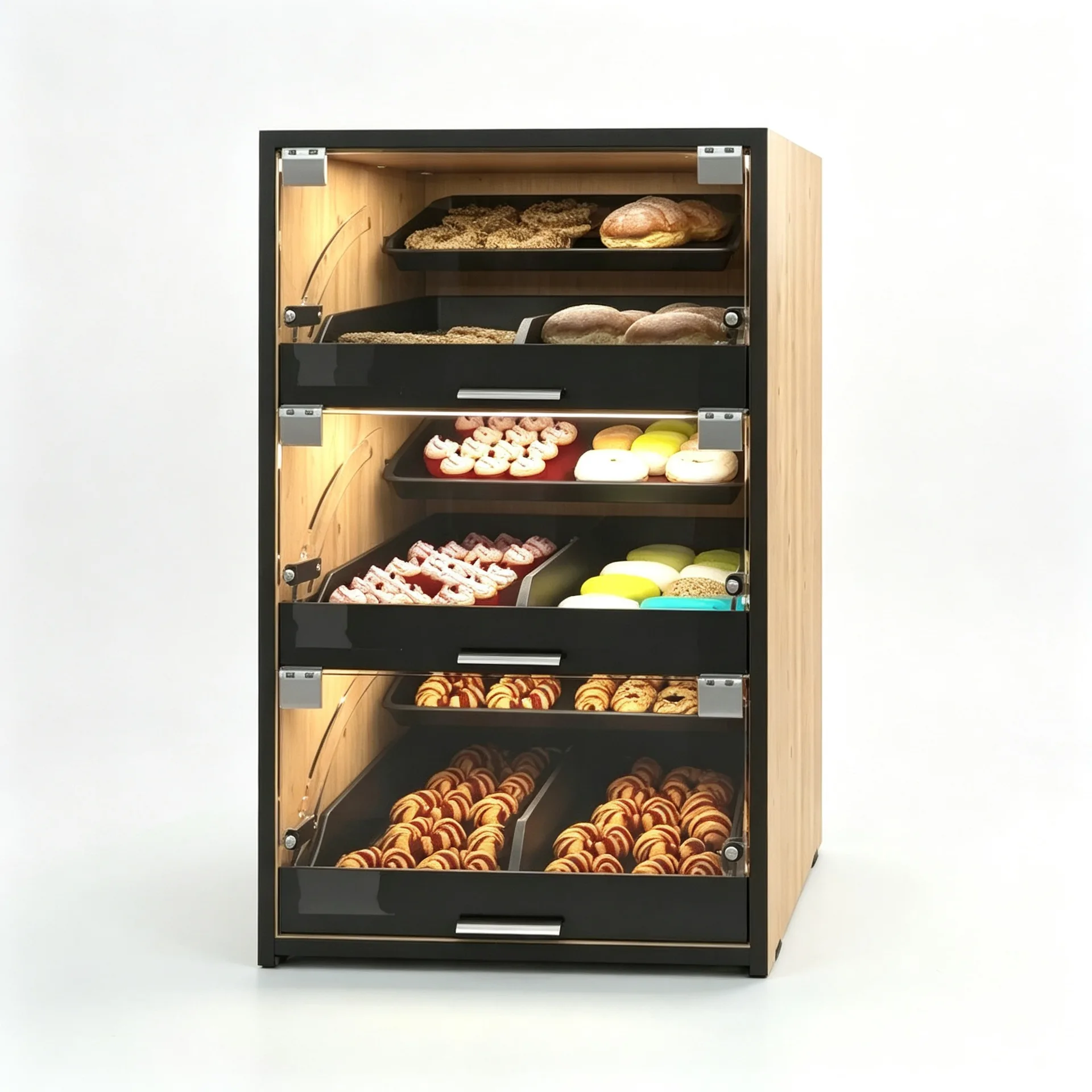 Wooden Double‑Side Glass Bakery Display Cabinet with Storage Base for Bread Pastry Shop — view 3