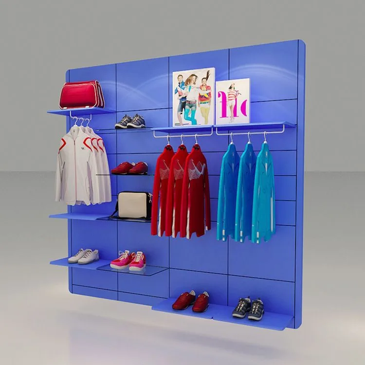 Wooden garment wall cabinet design & customized functional clothing retail shop shelves — view 3