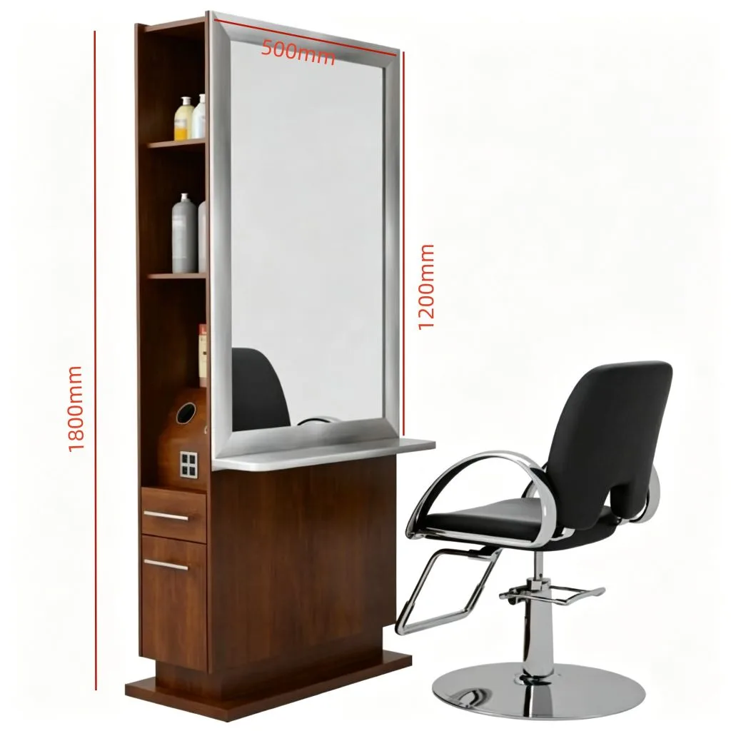 Wooden Hairdressing Styling Salon Mirror Station for Hair Beauty Salon — product detail 1