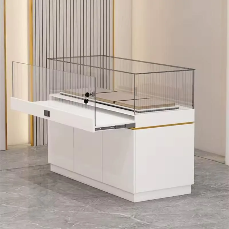 Wooden Jewelry Showcase with Sliding Glass Cover for Boutique Shop Interior — view 3