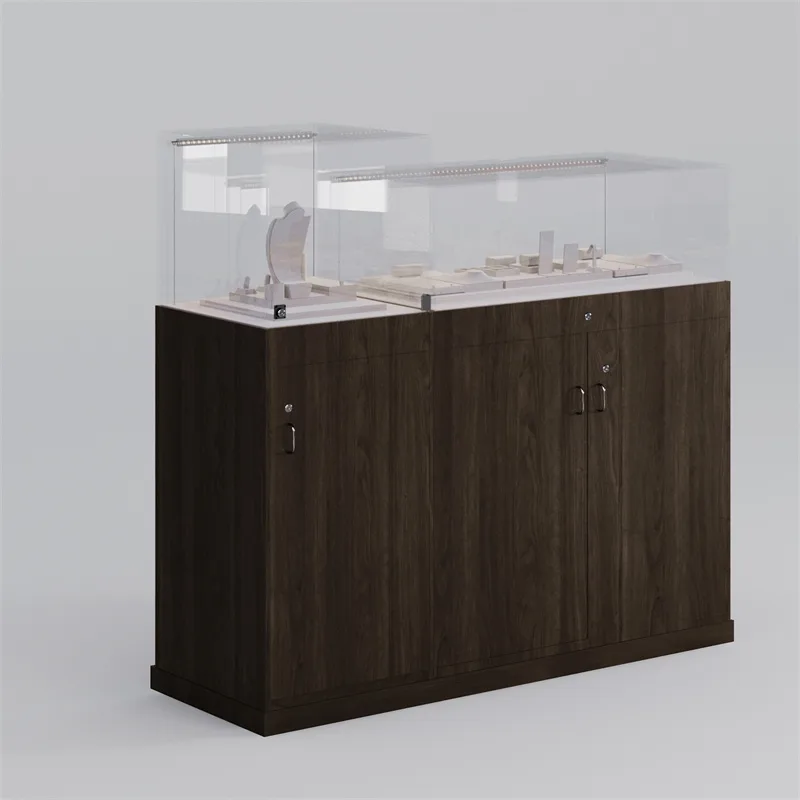 Wooden luxury jewelry display cabinet, double display with tempered glass on sale — view 2