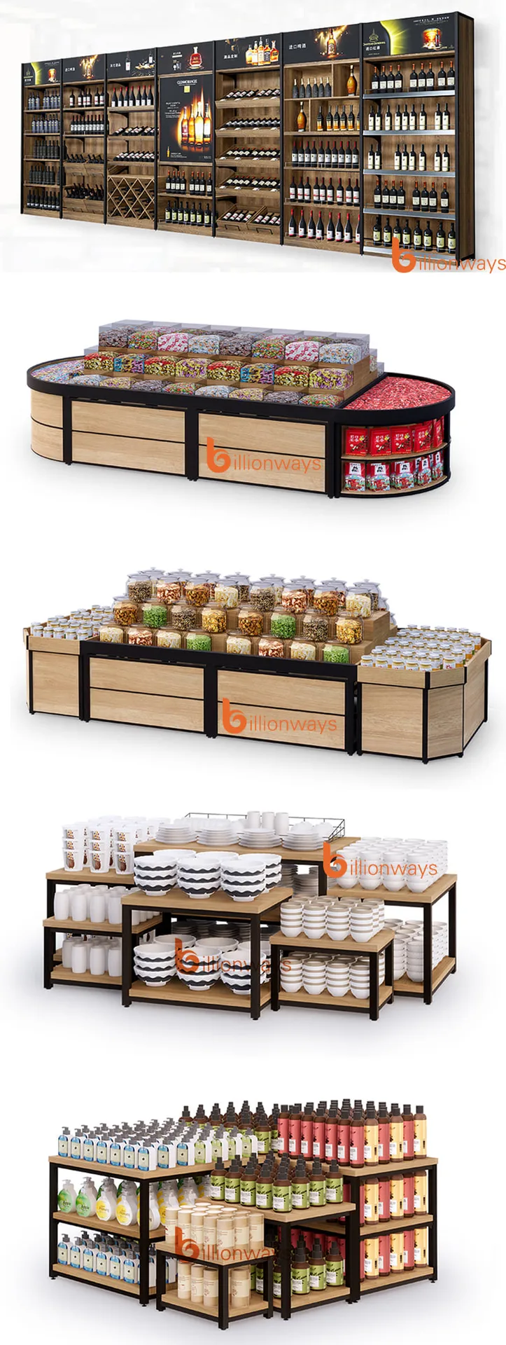 Wooden wine cabinet design alcohol retail store furniture — view 3