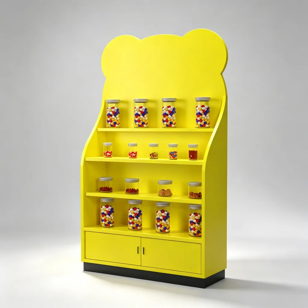 Yellow Bear Ear Candy Display Shelf 4-Tier with Storage Cabinet — view 2