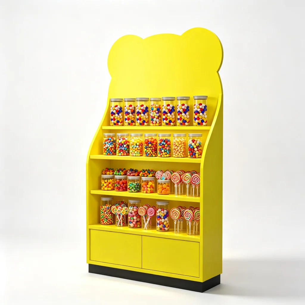 Yellow Bear Ear Candy Display Shelf 4-Tier with Storage Cabinet — view 3