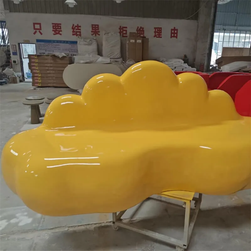 Yellow Cloud‑Shaped Fiberglass Bench Indoor & Outdoor Versatile Ins-Style Leisure Seat — view 4