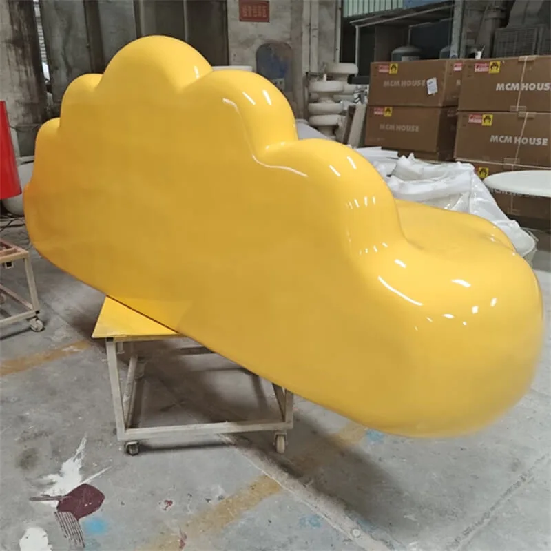 Yellow Cloud‑Shaped Fiberglass Bench Indoor & Outdoor Versatile Ins-Style Leisure Seat — view 3