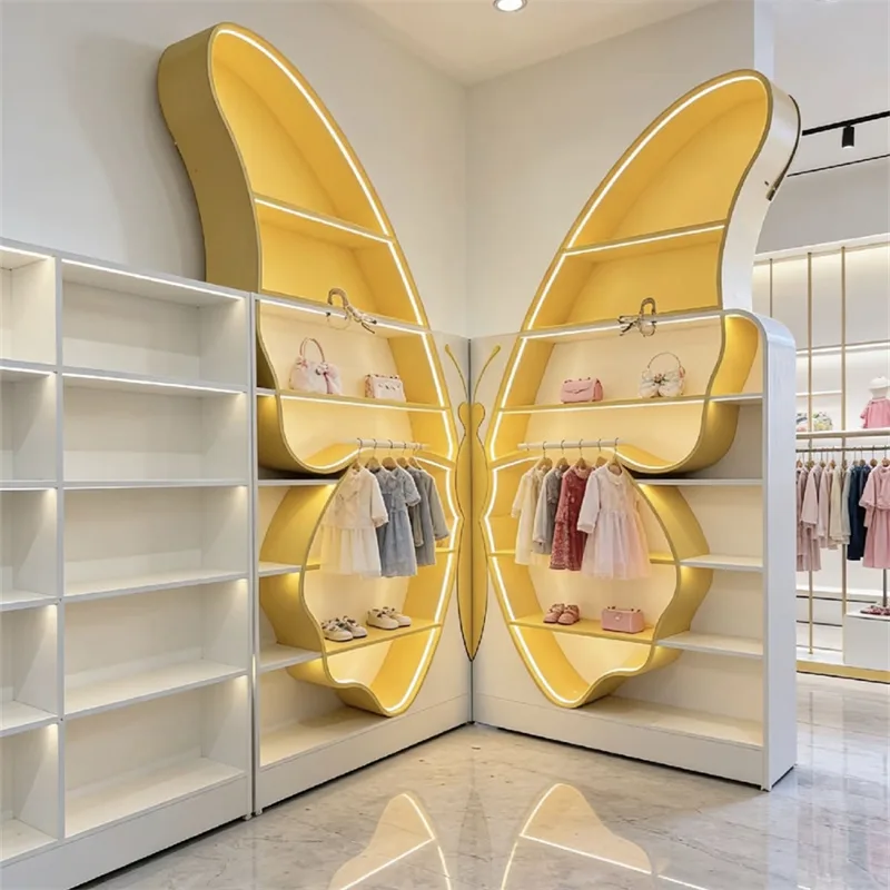 Yellow & White Butterfly Display Shelf: Multi-Tier Unit for Both Store Decor and Merchandise Display — view 3