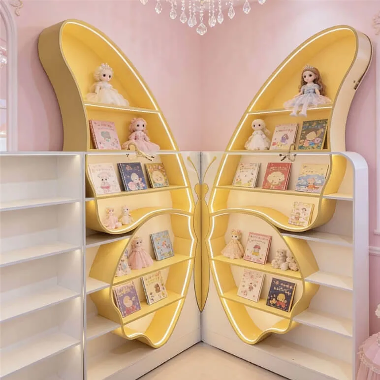 Yellow & White Butterfly Display Shelf: Multi-Tier Unit for Both Store Decor and Merchandise Display — view 4