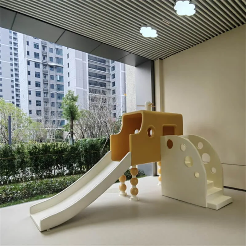 Yellow-White Cute FRP Slide Custom Kids Play Equipment for Residential Lobbies