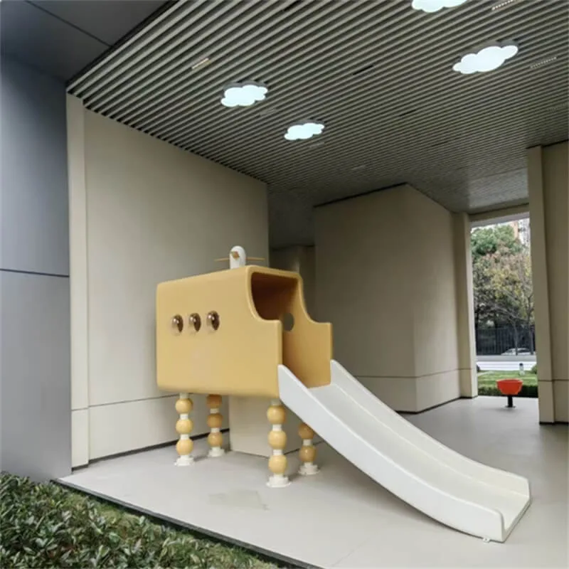 Yellow-White Cute FRP Slide Custom Kids Play Equipment for Residential Lobbies — view 4
