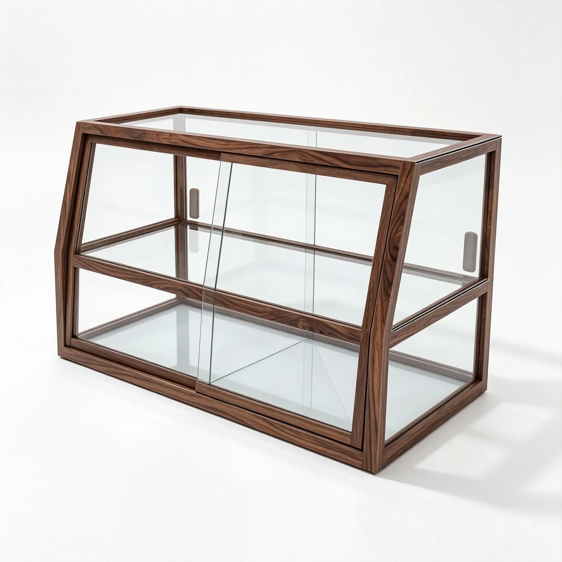 Slant Front Walnut Wood Glass Bakery Display Showcase for Coffee Shop Countertop >
