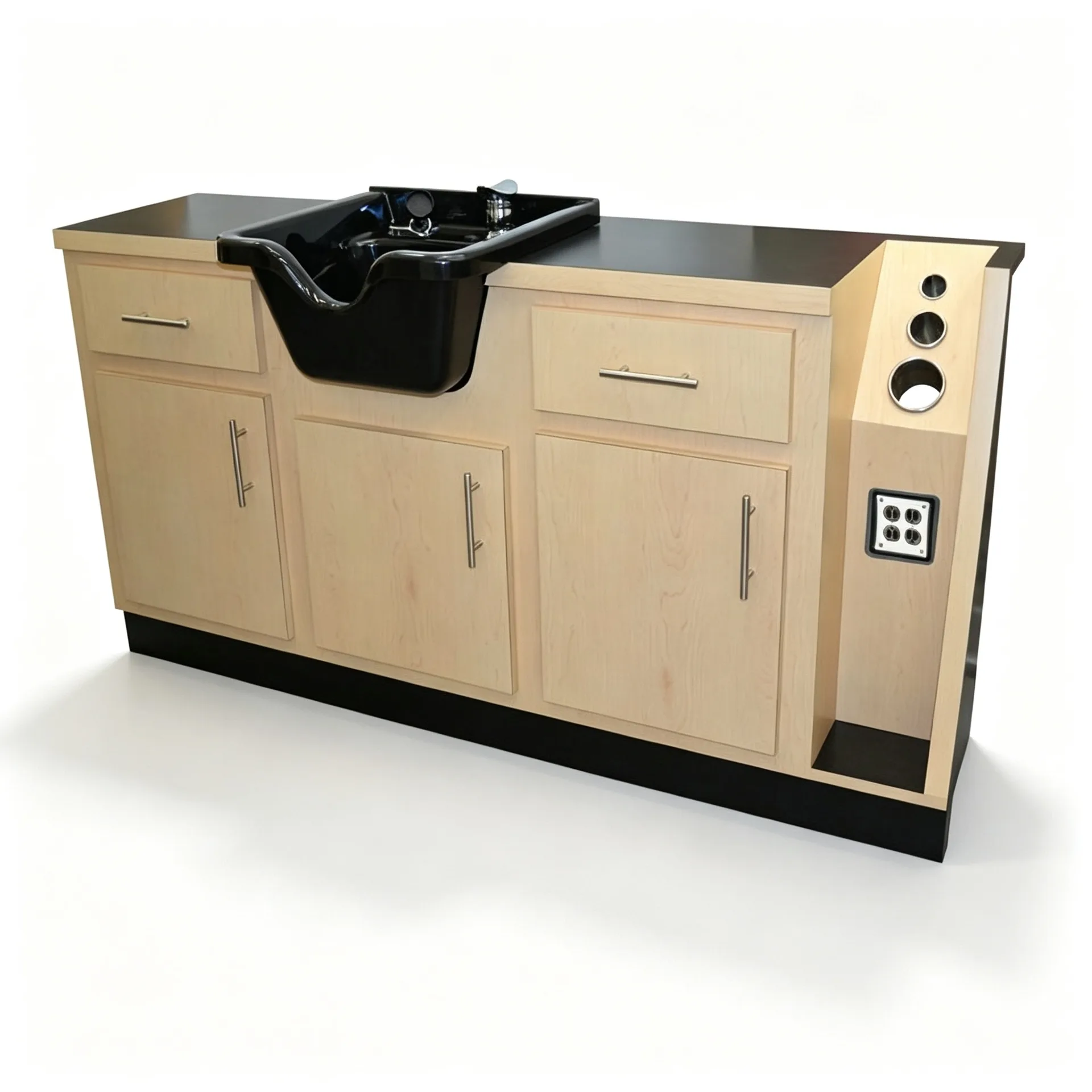 Wood Salon Shampoo Cabinet Wet Station with Sink and Storage for Hair Beauty Salon