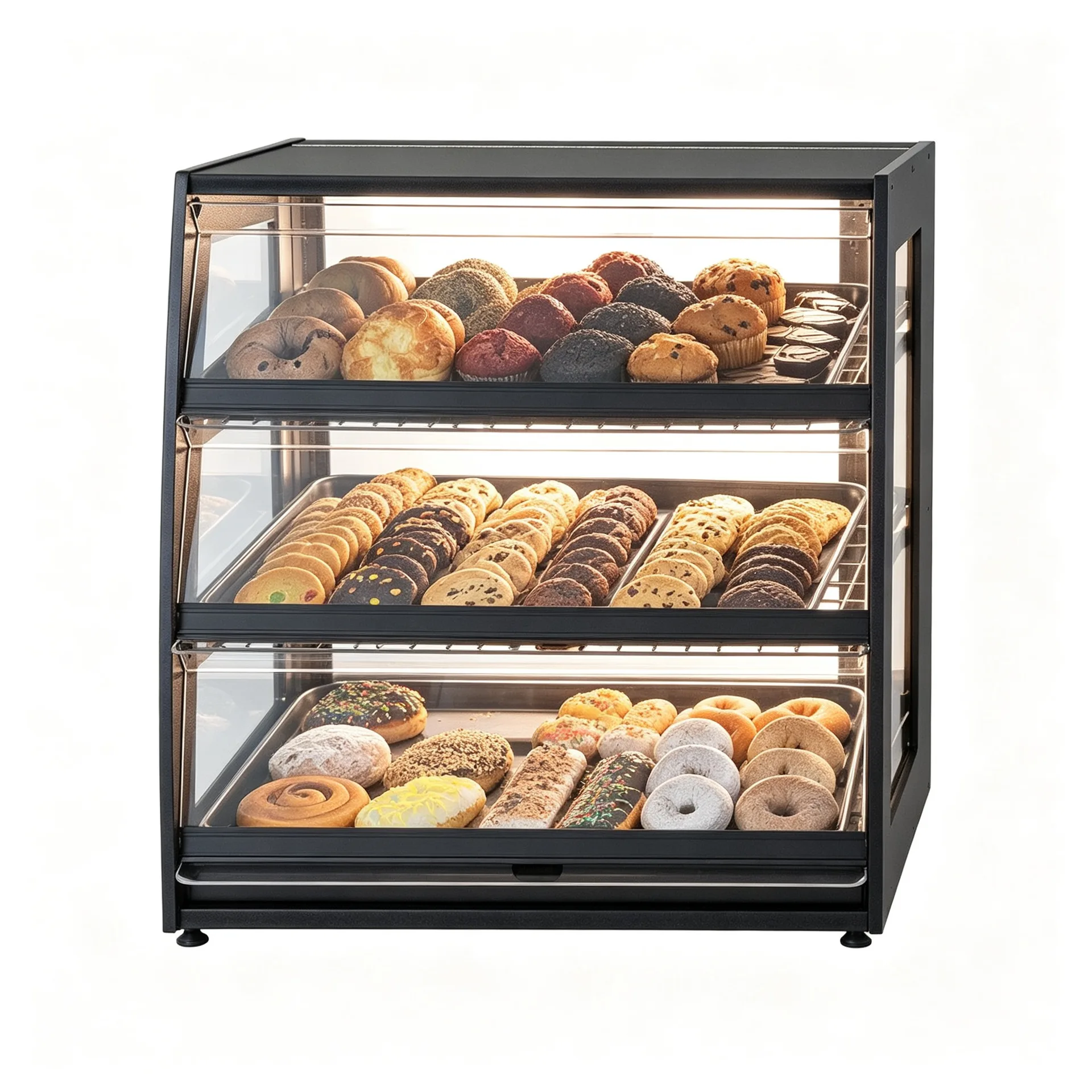3 Tiers Black Curved Glass Stainless Steel Bakery Display Case — view 2