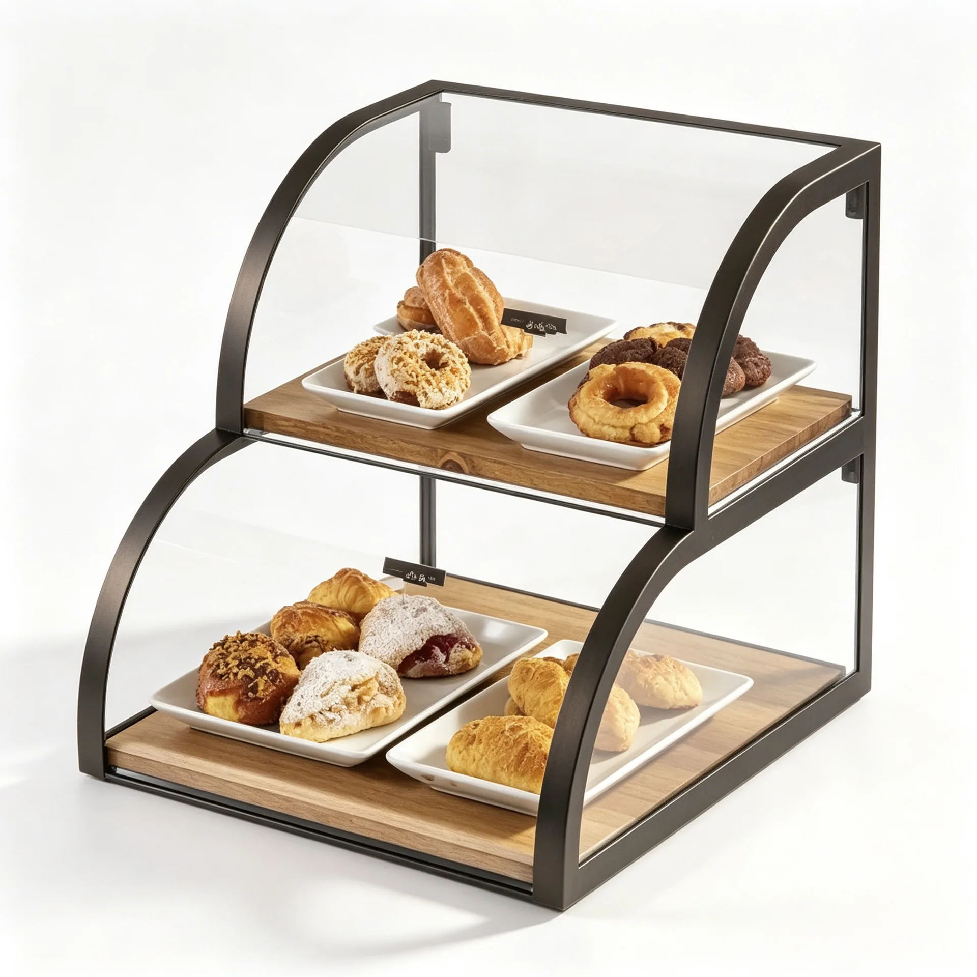 2‑Tier Curved Glass Countertop Bakery Display Case For Cafe & Bakery Shop