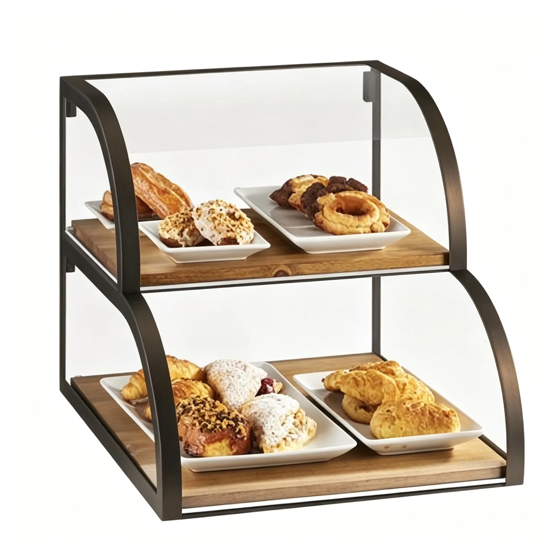 2‑Tier Curved Glass Countertop Bakery Display Case For Cafe & Bakery Shop — view 2