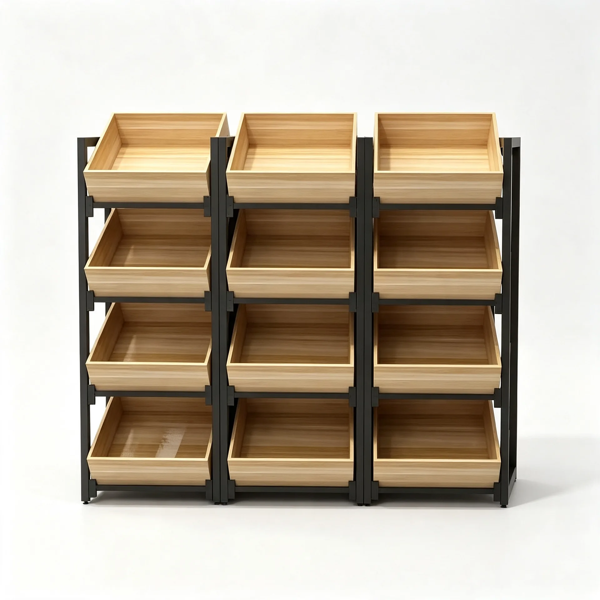 4-Tier Freestanding Metal Frame Wooden Crate Display Stand for Market — view 2