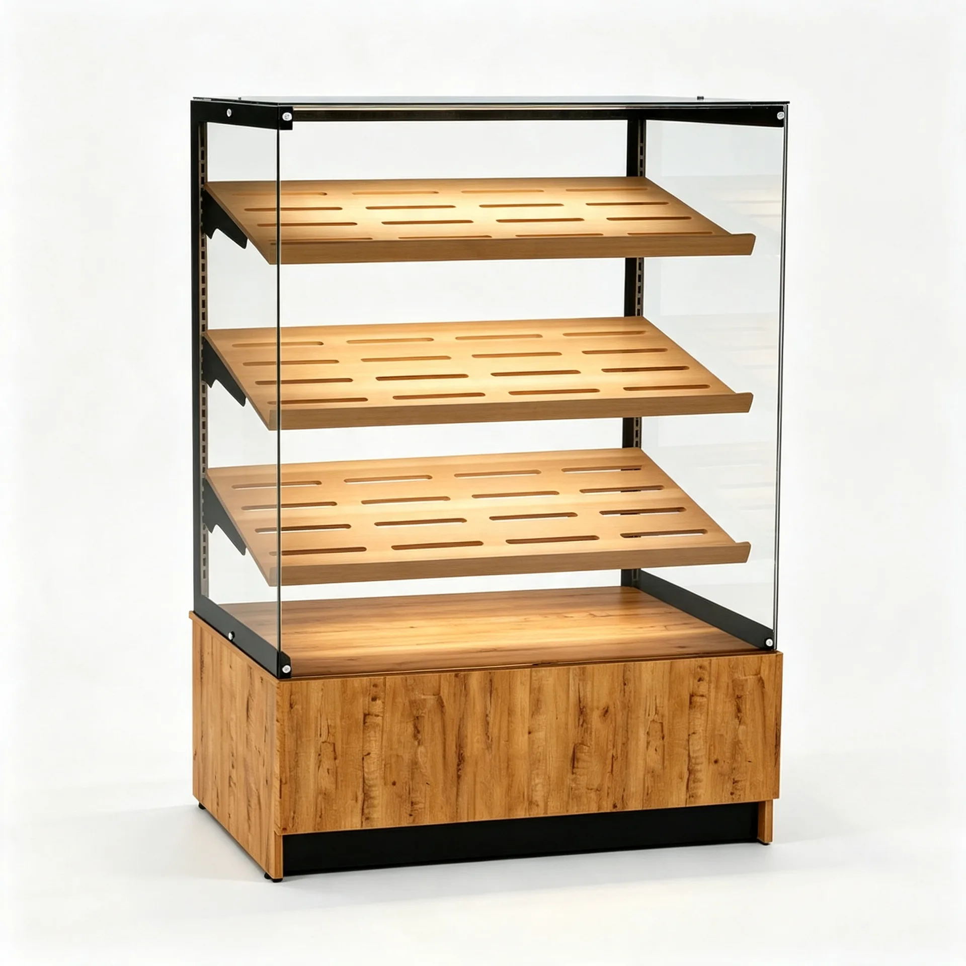 3-Tier Wooden Glass Bread Display Cabinet for Bakery Shop