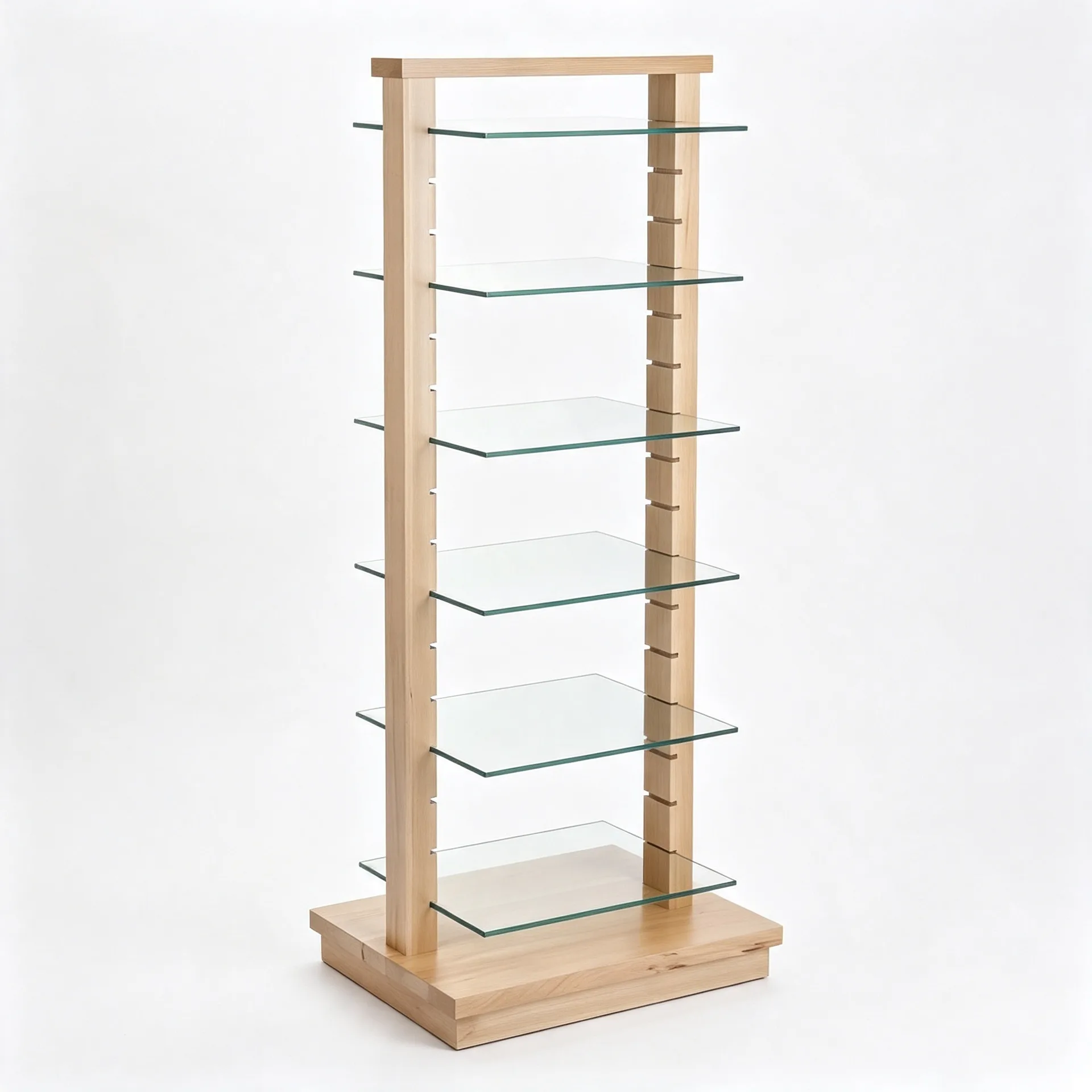 6-Tier Adjustable Wooden Frame Glass Display Stand for Retail Shop