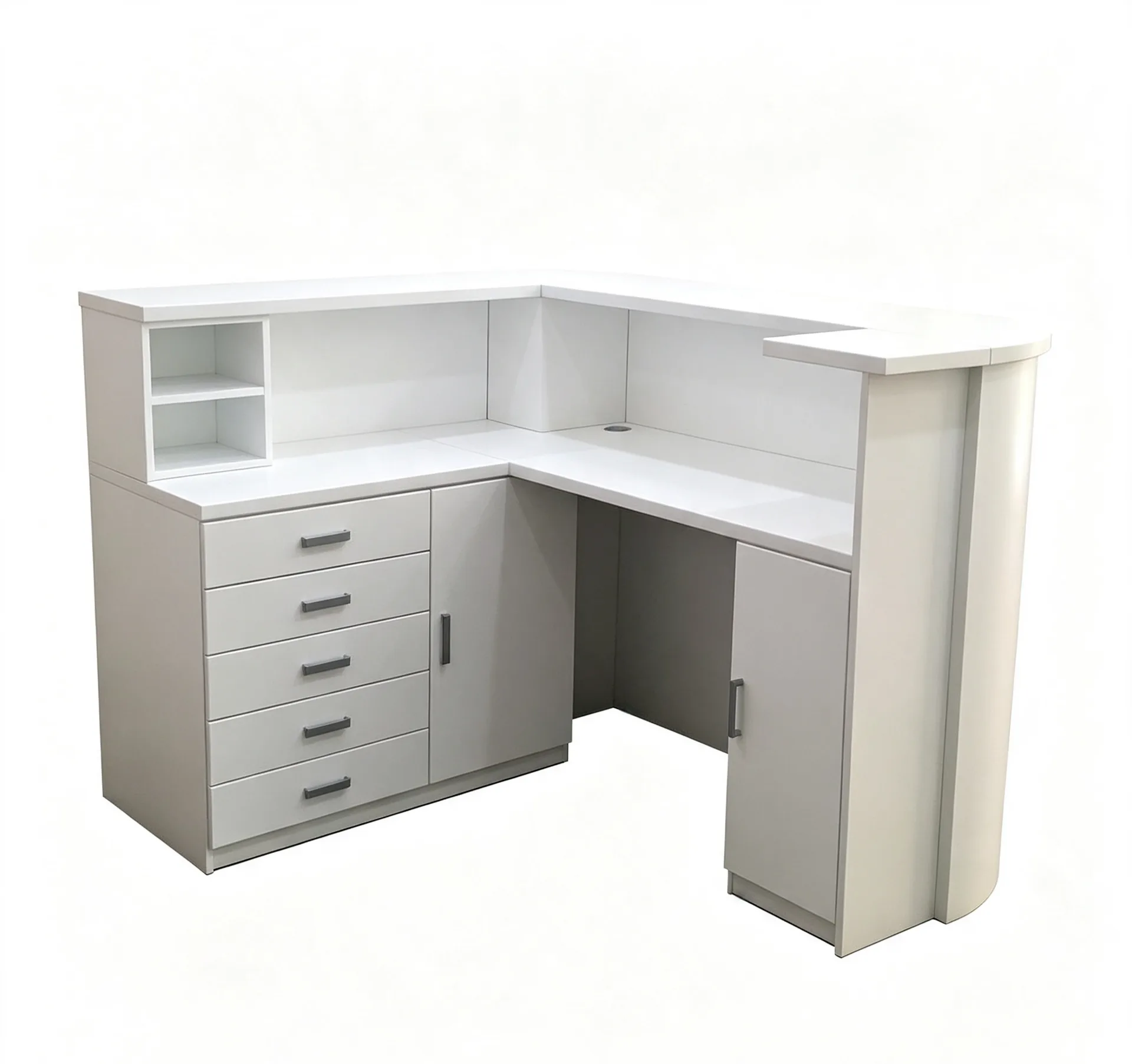 L‑Shape Curved Front Retail Checkout Counter with Drawer Storage for Retail Stores