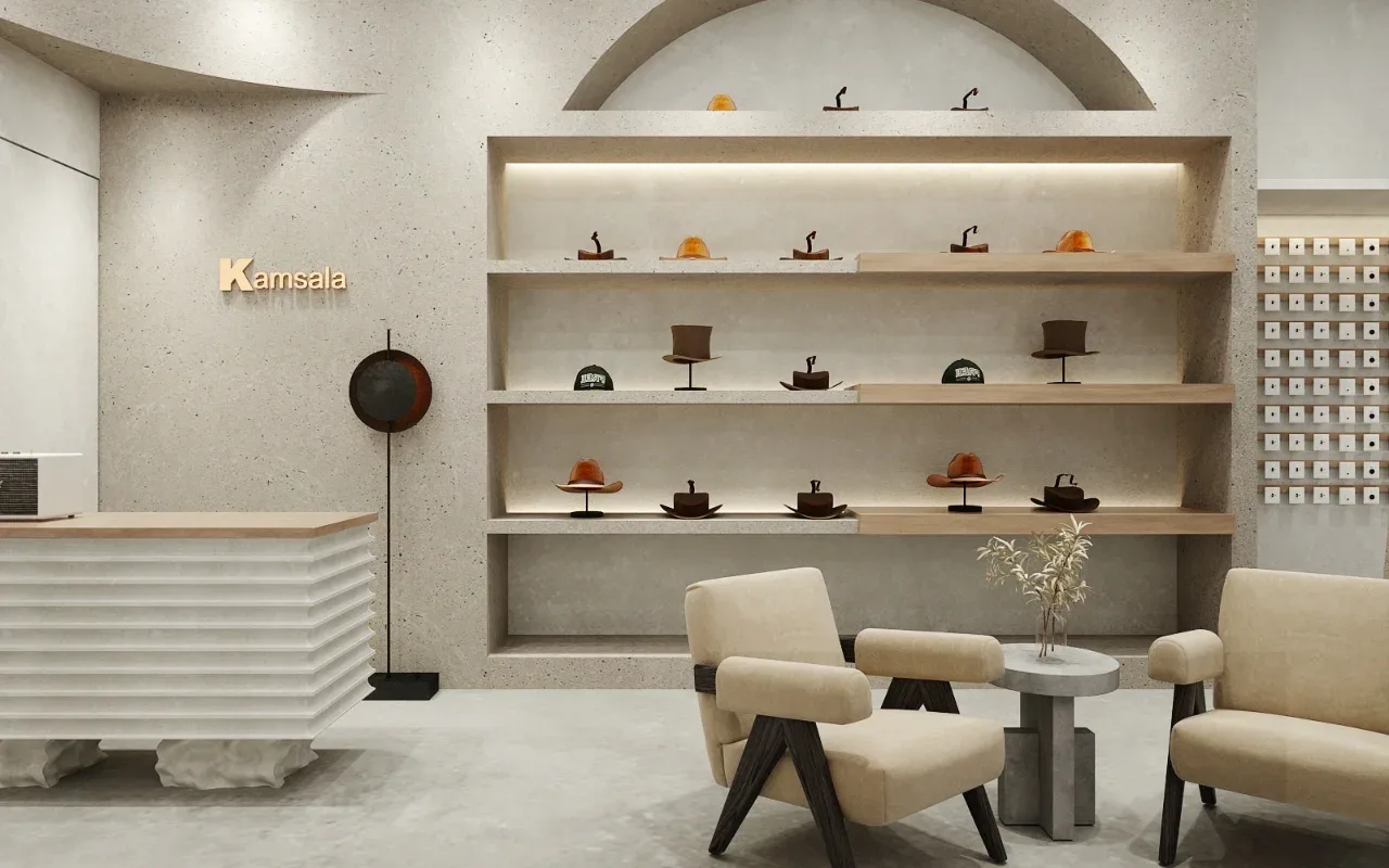 Hat Cap Displays | Retail Hat Shop Design Store Fixtures – Minimalist Hat Shop Design: Warm Wood, Soft Tones & Functional Hat