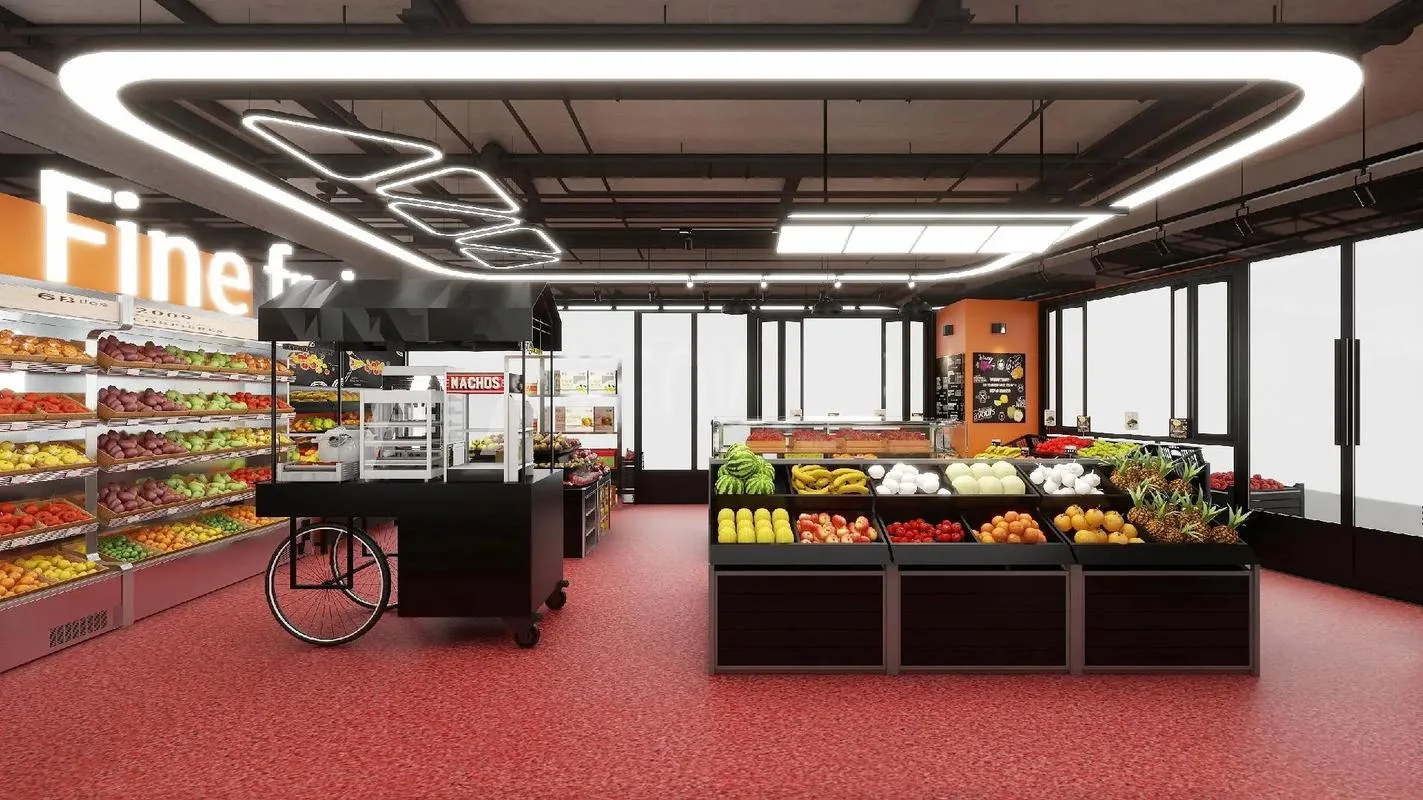 Fruit Vegetable Shop Displays | Custom Shelves, Racks Stands – Healthy Salad and fruit store Juice bar custom Frozen yogurt c