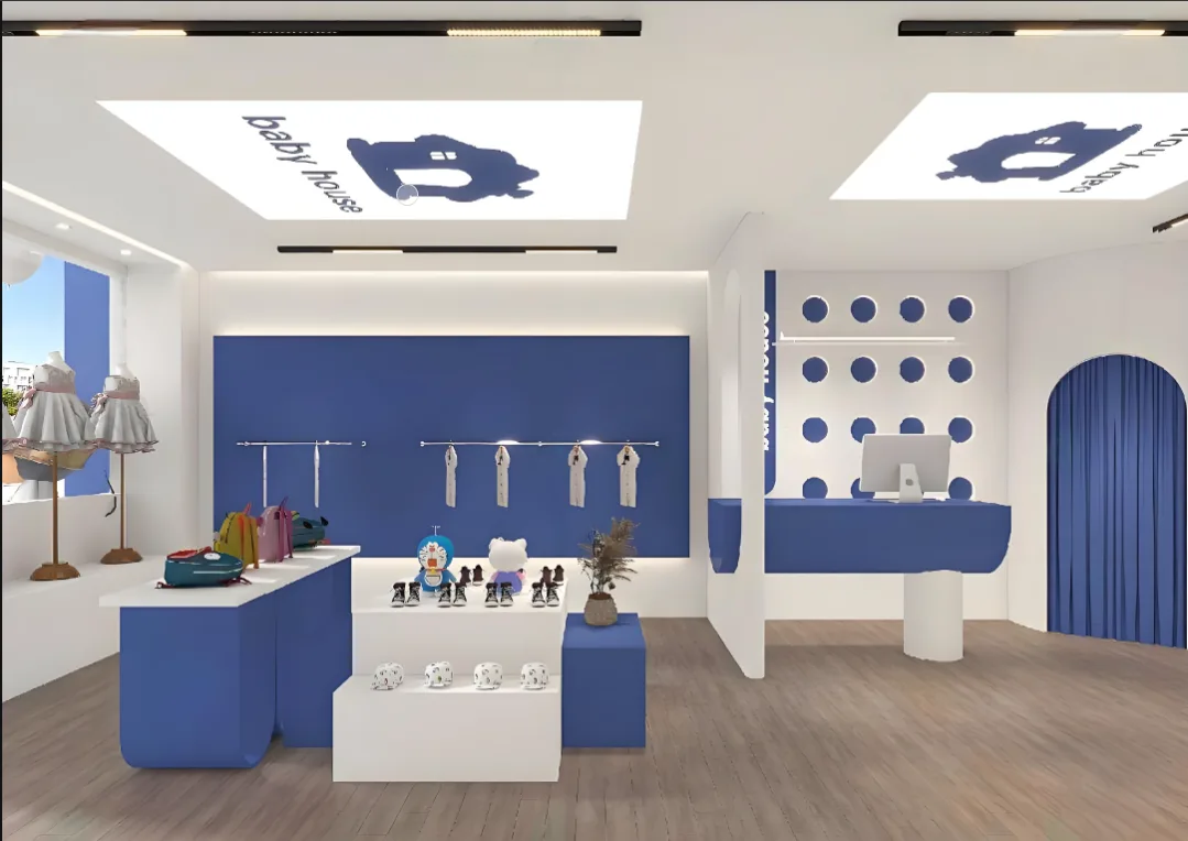 Blue Kids & Baby Clothing Shop Design Baby Clothing Shop Hangers and Kids Shoe Display Stand