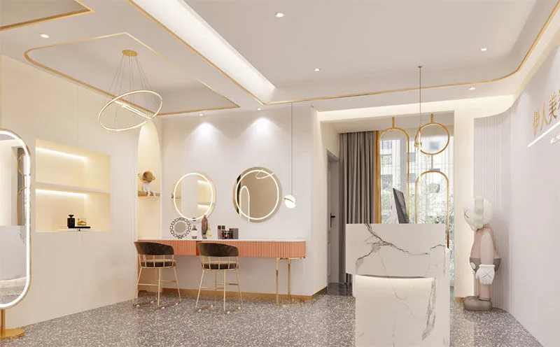Beauty Salon Design | Spa Furniture Salon Retail Displays – Beauty Salon Interior Design with Cream Pink Curved Layout, Terra