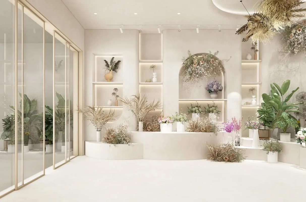 Flower Shop Design, Rack Displays Store Fixtures – Gold Frame Tiered Flower Display Cabinet image 8