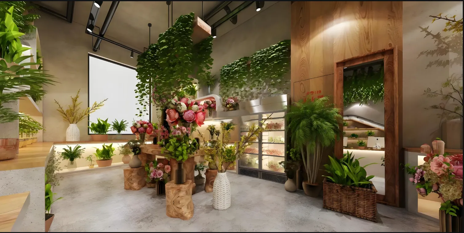 Flower Shop Design, Rack Displays Store Fixtures – Gold Frame Tiered Flower Display Cabinet image 9