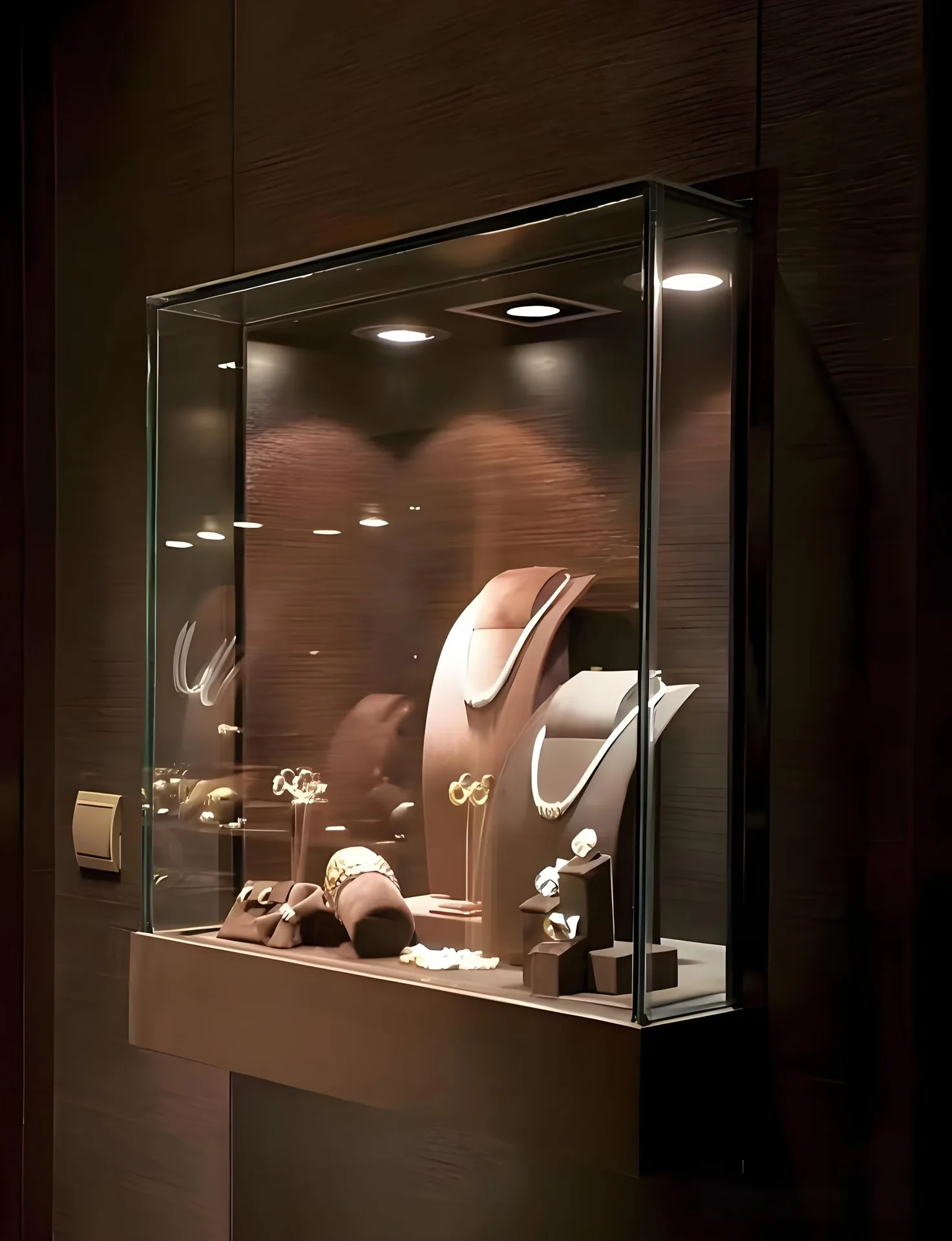 Wall Mounted Glass Jewelry Display Cabinet | Luxury Wall‑Hung Jewellery Showcase with LED Spotlights