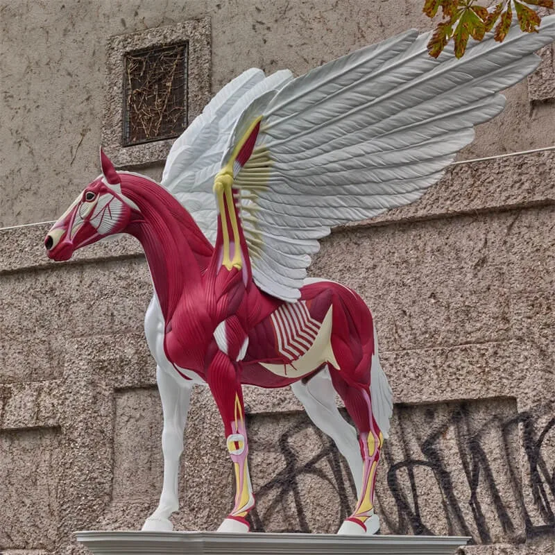 Anatomical Style Pegasus FRP Sculpture – Large Art Installation Ornament for Outdoor Plaza Viral Photo Spot Display