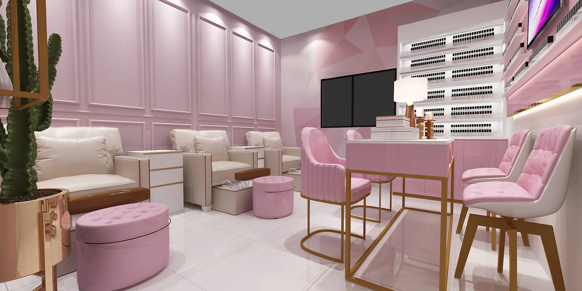 Beauty Salon Design | Spa Furniture Salon Retail Displays – Beauty Salon Interior Design with Cream Pink Curved Layout, Terra