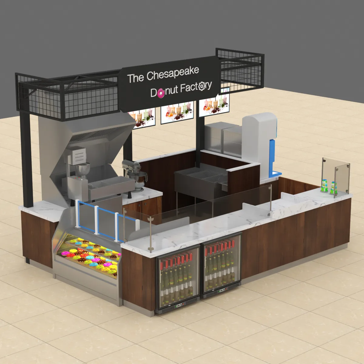 Donuts Kiosks Carts For Sale – Modern L‑Shape Donut Kiosk With LED Light For Mall Donut Retail Business image 7