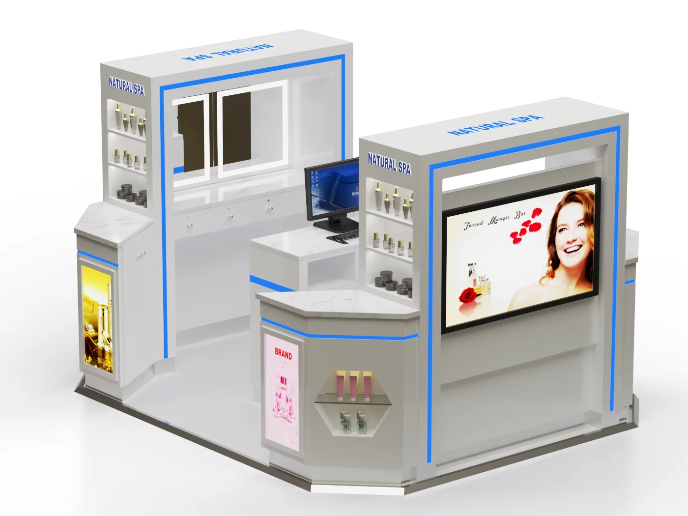 Cosmetic Kiosk Makeup Kiosk For Mall – Black and grey cosmetics store commercial furniture custom Skincare product display st