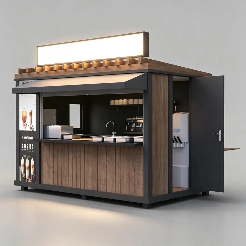 Outdoor Coffee Kiosk | Wood & Steel Commercial Coffee Booth | 3m x 2m Custom Design