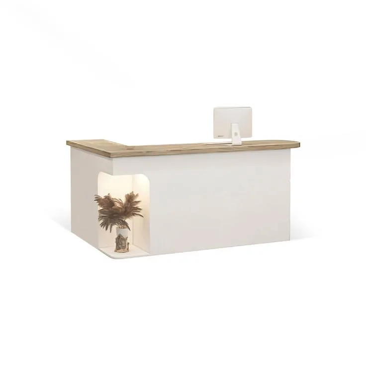 Office Reception Desk Counters | White,Wood Stone – custom retail display image 98