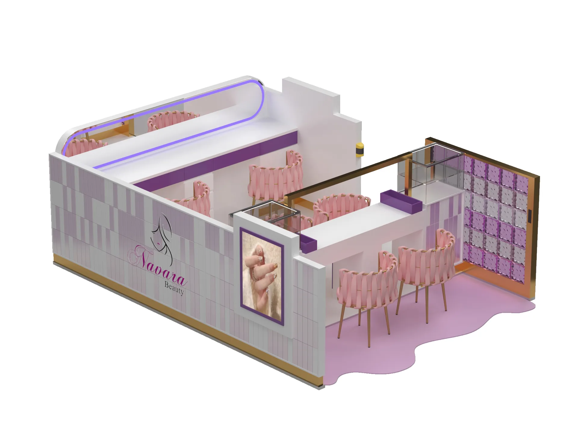 Integrated Eyebrow and Nail Salon Kiosk Pink Colour Beauty Salon Furniture on Sale