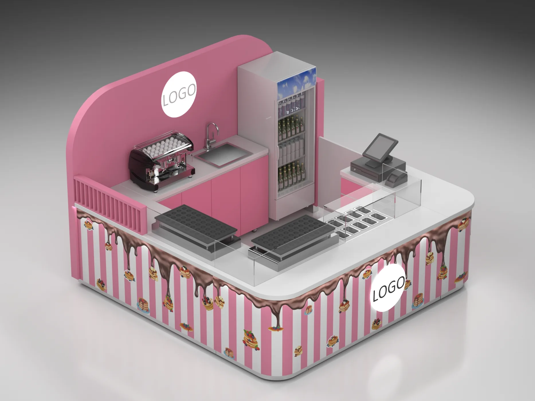 Pink simple crepe kiosk design multi-functional ice cream bar