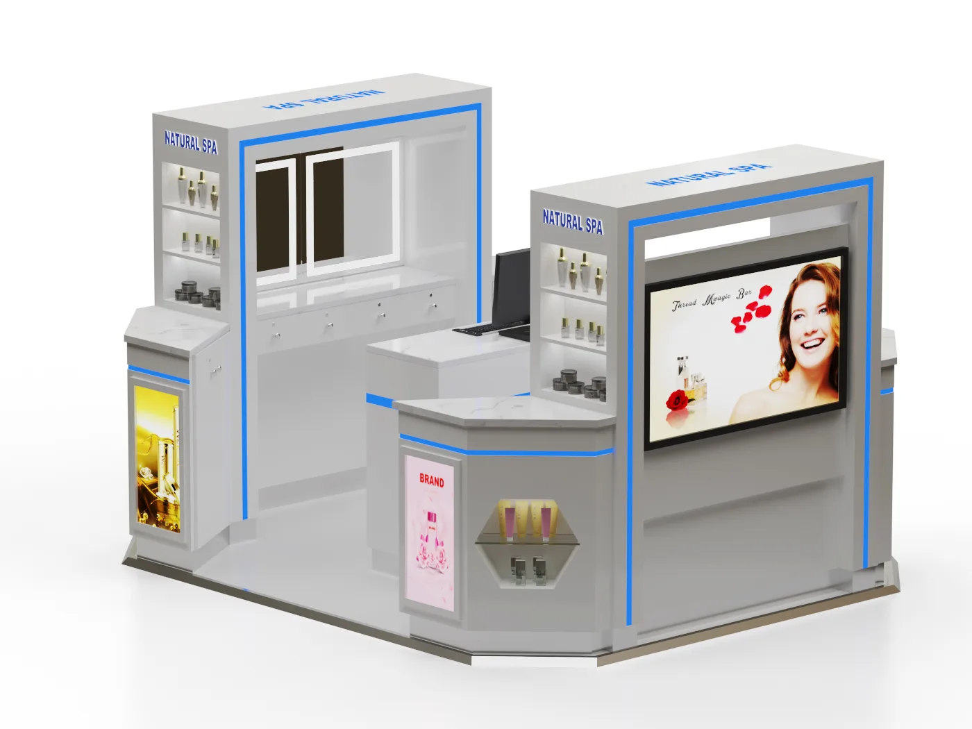 Makeup Store Design | Retail Makeup Display Store Fixtures For Sale – Dual-Station Makeup Store Display with LED Accent image
