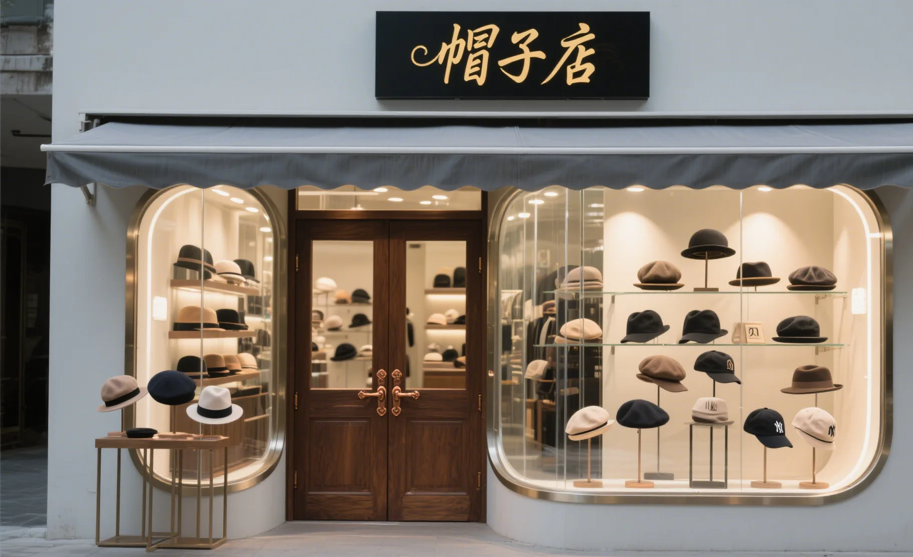 Hat Cap Displays | Retail Hat Shop Design Store Fixtures – Minimalist Hat Shop Design: Warm Wood, Soft Tones & Functional Hat